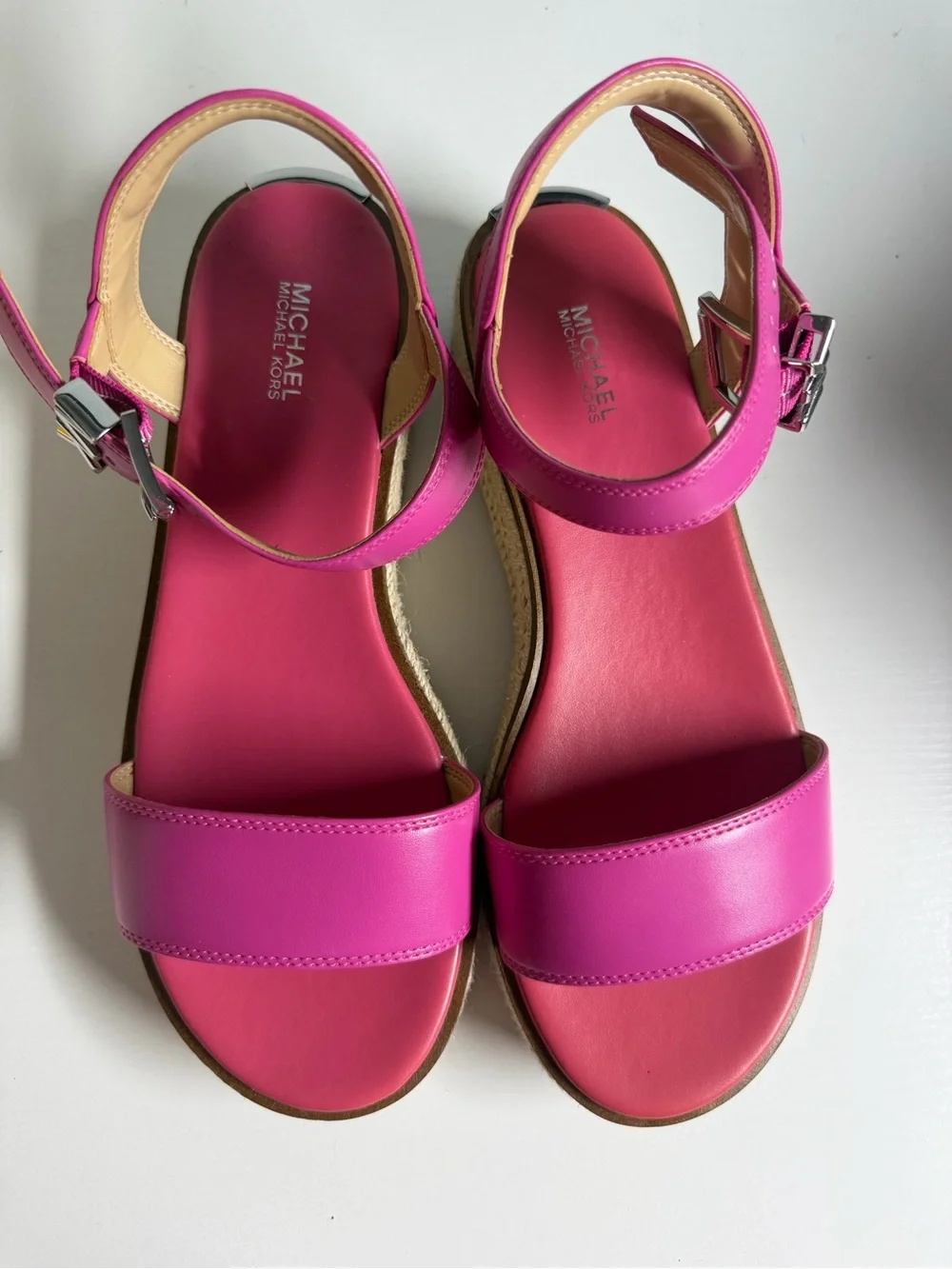 Michael Kors Fuchsia Leather Espadrille Sandals with MK Buckle